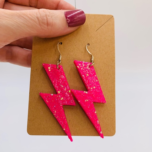 Hot Pink Lightning Bolt Earrings - Picture 4 of 8